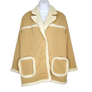 Vtg 70s Polyester Faux Sherpa Lined Jacket Sz 14 Ranch Coat